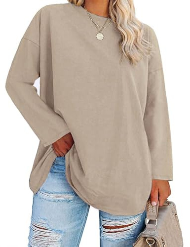 Fisoew Top da Donna, Taglie Grandi, a Maniche Lunghe, Taglie Forti, Girocollo, Oversize