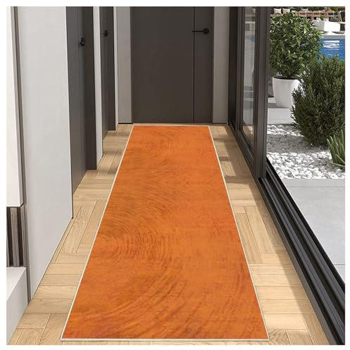 BORKOY Teppich Läufer Flur Küche rutschfest Waschbar Einfarbig Muster 40x200cm Orange Küchenläufer Flurläufer Lang Korridor Teppichläufer Küchenteppich Für Wohnzimmer Schlafzimmer Esszimmer Anpassbar