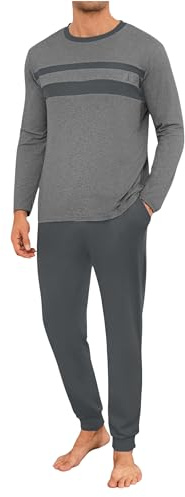 Marvmys Pyjama Homme Hiver Chaud Coton Col Rond Ensemble Pyjama à Manches Longues Hommes avec Pantalon à Revers Vêtements De Nuit Deux Pièces Confortable Doux S-4XL