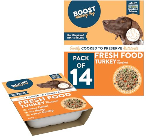 BOOST Frozen Fresh Dog Food Meal Pack - Grain-Free Pet Food for Adult Dogs, Complete Nutritional Meal for Pets, Nothing Artificial - Working Dog Turkey, 14 x 400g