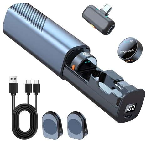 TORVEX Mini Microphone Wireless for iPhone, Andriod(Type-C), Wireless Lavalier Magnetic Microphone, 50m (270 ft.) Range, 46H Battery Life with Charging Case for Vlogging Video Recording