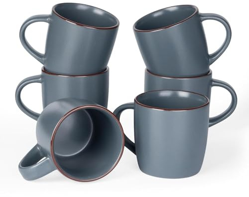 Richmount Mercury Kaffeetassen 6er Set, 384 ml Tassen, Kohlengrau | Becher mit Henkel für Kaffee, Tee, Kakao, Milch, mikrowellen- und spülmaschinengeeignet