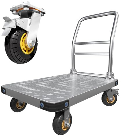 Schwerlast Plattformwagen (1100 kg Tragfähigkeit) | Stahl Transportwagen mit 360°-Schwenkrädern (15 cm) | Klappbar Handwagen | 120x61 cm Flachbett | ideal für Lager, Werkstatt, Gastronomie