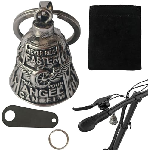 Motorrad Glöckchen, Biker Bell Guardian Bell mit Schlüsselanhänger, Schutzglocke aus Edelstahl, Glücksbringer für Motorrad, Motorrad Schlüsselanhänger, Fahrrad, Zubehör und Geschenk für Biker (A)