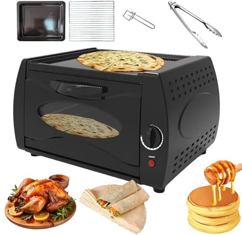 Electric Tandoor Oven & Roti Maker with Temperature Control, Glass Door, Bake Tray, Rack, and Handle for Baking Chapati, Naan, Lahmacun, Manakish
