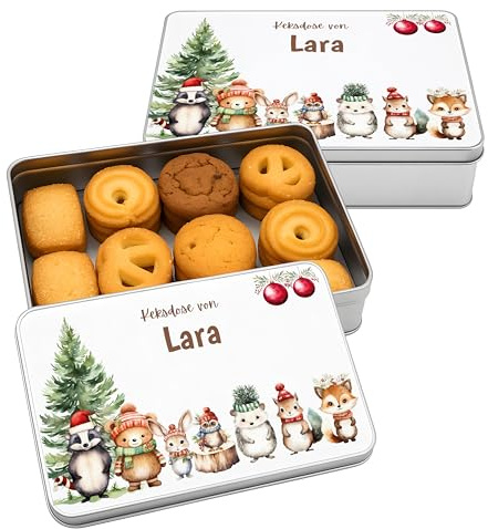 Kidsmood - Keksdose aus Metall – Personalisierte Weihnachtsdose zum Befüllen | Lebensmittelechte Gebäckdose mit Deckel | Tolle Gadgets zum Keksbacken für Plätzchen, Kekse & Weihnachtsgebäck