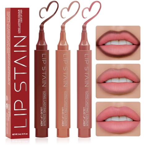 3 Stück Lip Liner Stain, Lipliner Wasserfest, Lippenkonturenstift, Lang Anhaltende Farbe, Seidig-Glatt und Nicht Klebrig, für Präzises Lippenkonturieren (Koralle, Rosa und Rotbraun)