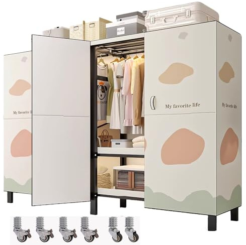 WAZCSD Stoffschrank Faltbarer mit Rollen, Tragbarer Kleiderständer, Kleiderschrank für das Schlafzimmer, Kleiderstange mit Rollen und magnetischer Tür, Kleider-Organizer(B,182cm/71.7in)