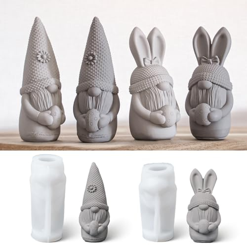 YODOYO Silikonformen Gießformen Ostern, 2er Set Gießformen Osterwichtel | Giessformen Silikon für Osterhase mit Ei, Silikonform zum Gießen für Gips, Beton, Kerzen, DIY Oster & Frühlingsdeko