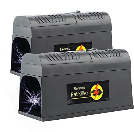 LEIPING 2X Trappola Elettronica per Roditori 7000V,Senza Fili, LED Integrata, Scariche Elettriche Potenti, Segnale Luminoso, Piastre Metalliche, Eliminazione Sicura di Topi e Ratti Senza Veleno