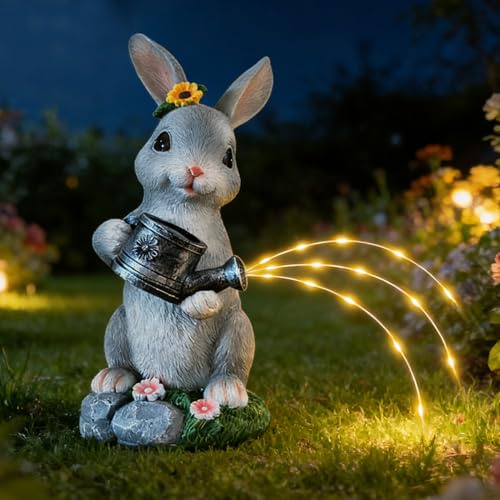 Osterdeko Hase Solar Gartendeko für Draußen Wetterfest,Osterhasen Figuren Groß Outdoor,Kaninchen Deko Solar Gießkanne Lichterkette Aussen, Kaninchen Gartenfiguren,Ostern Geschenke für Frauen Mutter
