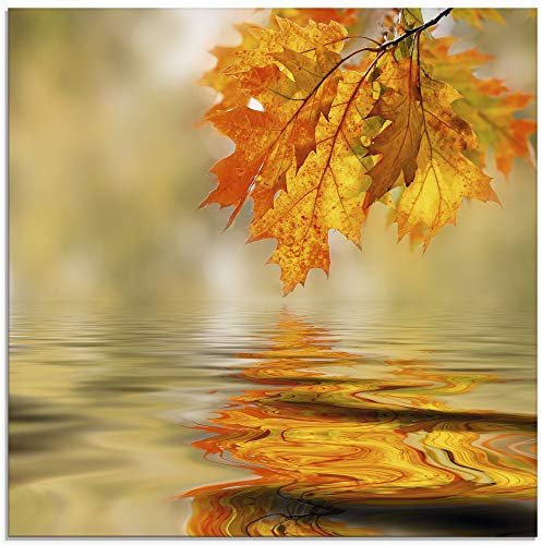 ARTland Wanddeko Glasbilder Wandbild Glas Bild einteilig 50x50 cm Quadratisch Natur Landschaft Wald See Blätter Bäume Wasser Herbst S9OH