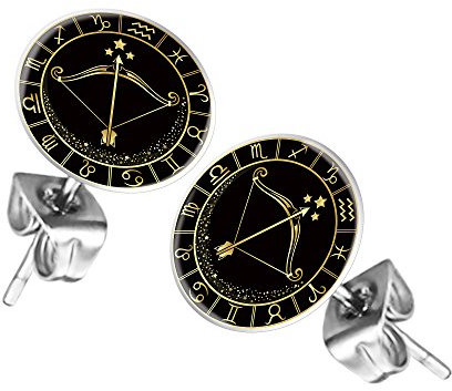 Mianova Ohrstecker Ohrringe Stecker Platte mit Sternzeichen Motiv Tierkreiszeichen Silber für Damen Herren oder Kinder Schütze