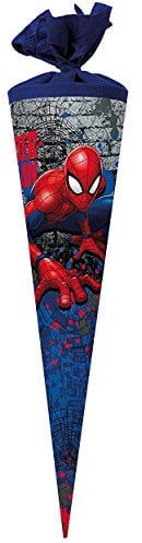 Nestler Schultüte zum Befüllen, Handgemachte Zuckertüte aus Karton - Lizenzmotiv Spiderman (70 cm rund)