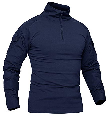KEFITEVD Military Shirt Herren Half Zip Army Pullover Männer Tactical Shirt mit Patch Klett Elastisch Angeln T-Shirt Taktisch Combat Shirt Feldbluse Navy Blau S