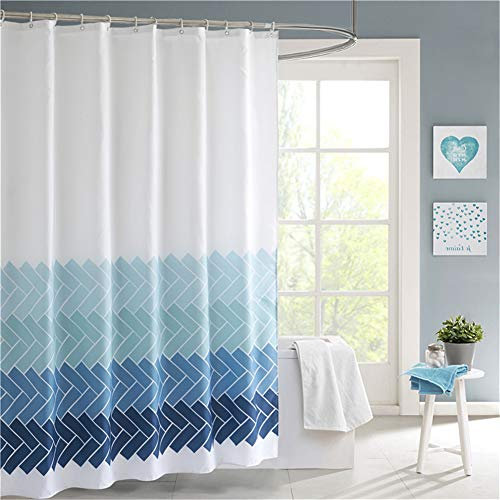 Lindong - Tenda da doccia impermeabile e lavabile, in tessuto antimuffa, con strisce colorate tenda per doccia con 12 anelli, tenda per vasca da bagno, 240 x 200 cm, tessuto, Blu 1, 240*200cm (B*H)