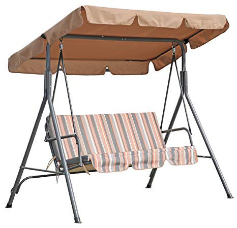Angel Living Hollywoodschaukel Gartenschaukel 3 Sitzer mit Sonnenschutz 173x110x151cm (Khaki)