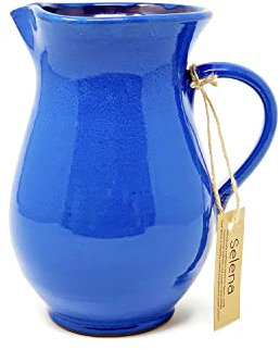 Verano Spanish Ceramics Selena Glaze Hand Dipped Terracotta Serving Jug - 19cm 1L Blue
