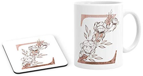 Personalised Initial Z Any Letter Vintage Rose Gold Blush Mug and Coaster Set Coffee Tea Cup