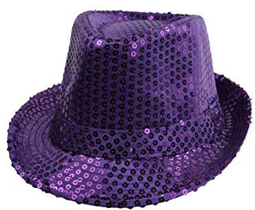 Sombrero Chistera de Copa de Fieltro Lentejuelas Gorro de Ronda Mago con Cinta (Morado, Niño/54cm)