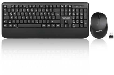 Perixx PERIDUO-714, Kabelloses Standard Vollformat Tastatur mit Nummernblock und Maus Desktop Set, 2,4 GHz Funkverbindung, Schwarz, DE QWERTZ