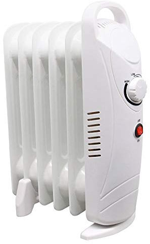 Warmehaus Mini Electric Portable Oil Filled Radiator 6 Fin - Portable Electric Freestanding Heater - 800W - Adjustable Temperature Thermostat - Gloss White