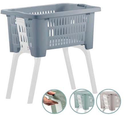 Wäschekorb mit Beinen Wäschesammler mit ausklappbaren Standfüßen 35 Liter 60 x 39 x 28/57 cm 1 Stück, Farbe:Grün