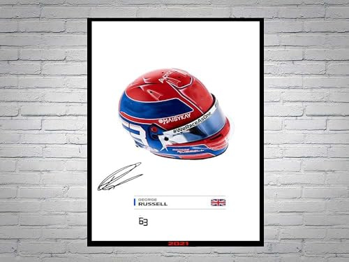 LJW George Russell Formel 1 2021 Helm, signiertes Poster, A4
