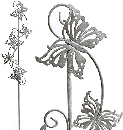 dekorativer Garten-Deko Metall-Stecker Garten-Stecker Deko-Stecker mit Schmetterlingen hellgrau