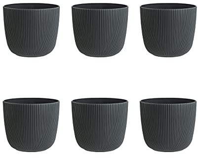 Engelland - 6 x Blumentopf mit Drainagesystem, Anthrazit-Grau, Rillenoptik, Pflanz-Topf, Kübel, modern, widerstandsfähig, rund, wetterfest, Kunststoff, Ø 10 cm, 0,5 Liter