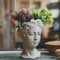 LONG-L Greek Goddess Head Planter Statue For Garden Ornaments, Greek Statue Cement Flower Pot Home Garden Decor Sculpture For Patio Lawn Garden Yard Decor