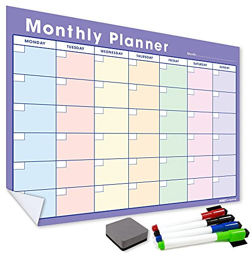 WallTAC A2 Monats-Wandplaner-Aufkleber mit Whiteboard-Stiften, hergestellt in Großbritannien, leicht zu entfernen, trocken abwischbarer Kalender oder To-Do-Liste für Zuhause und Büro, 42 x 60 cm