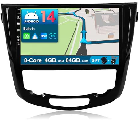 JOYX Android 14 Autoradio Passt für Nissan X-Trail Qashqai J11 Rouge(2014-2018) - 4G+64G - Eingebaut DSP/Carplay/Android Auto - Kamera MIC KOSTENLOS - 10.1” 2 Din -SWC 4G WiFi DAB 360-Kamera Fast-boot