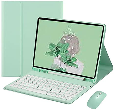 YEEHi Keyboard Case Mouse for iPad 9th 8th 7th Generation 10.2 inch, Air 3rd Gen, iPad Pro 10.5 inch Case with Cute Round Key Bluetooth Detachable Color Keyboard Cover (MintGreen)