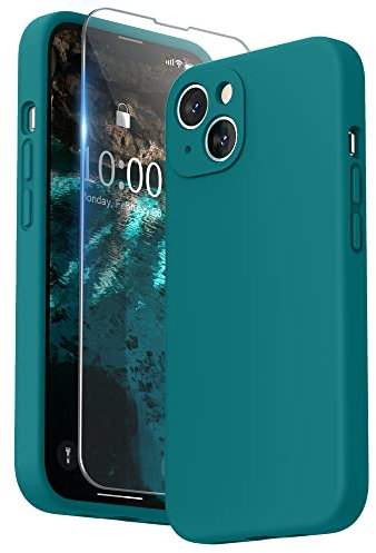 SURPHY Compatible with iPhone 13 Case with Screen Protector, Liquid Silicone Protection for Each Lens Shockproof Thickened Rubber Cover for iPhone 13 6.1 inch 2021, Teal Blue