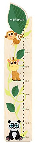 PrintPlanet® - Holz-Messlatte-Schmal mit Namen gestalten - Messlatte für Kinder personaliseren - Motiv: Tiere