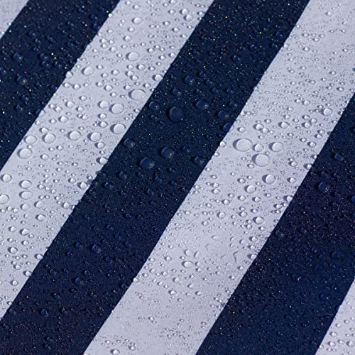 AQUA DENVER Wasserdichter Polyester Stoff Reißfest für Vordächer, Zelte, Outdoorbekleidung, Garten Meterware Farbpalette (Weiß-dunkelblaue Streifen)