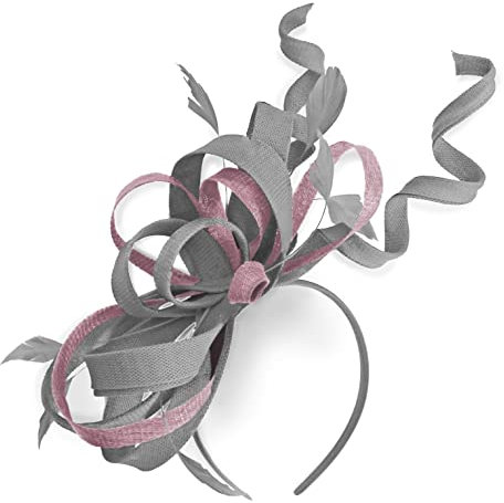Caprilite Chapeau bibi en sinamay sur mesure pour femme (gris argenté et rose poudré)