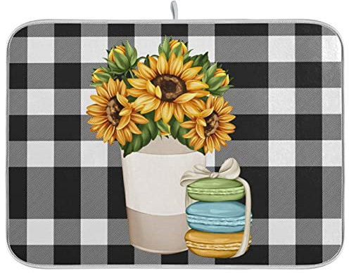 Escurridor de platos para encimera de cocina, ramo de girasol, macarrón, celosía, estera de secado de platos de 18 x 24 pulgadas, protector de almohadilla seca para encimeras de cocina