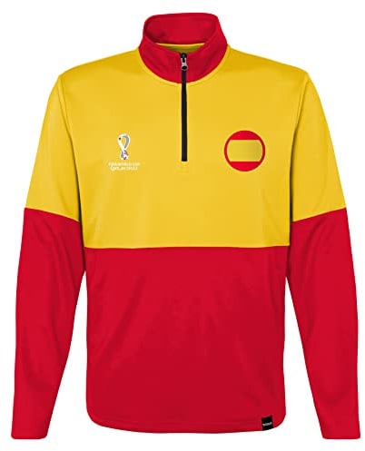 FIFA Official World Cup 2022 1/4 Zip Pull Over-Spain Cerniera a Un Quarto, Bianco/Giallo, XL Uomo