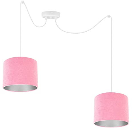 Light-Home Milan Spider Hängelampe - Hängeleuchte in Spinnenform - Deckenlampe – Spinne Lampe mit 2 Kopf - Hängeleuchte aus Metall und Stoff - E27 - Rosa und Silber - Weißes Kabel