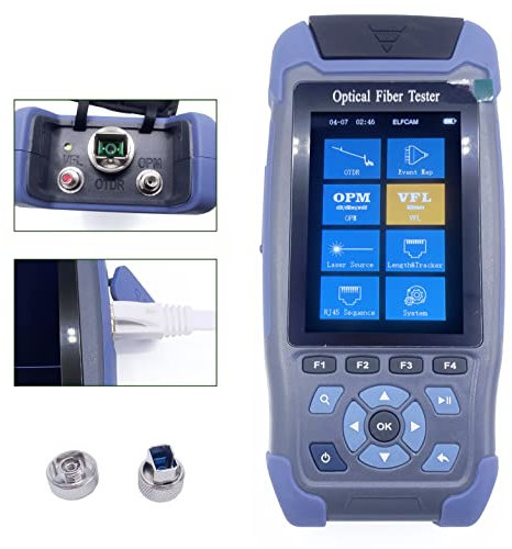 Elfcam® - OTDR für FTTH, 24dB/22dB 1310nm/1550nm, Tragbares 4 in 1 OTDR + VFL+ OPM + OLS, OTDR Glasfasertester/Reflektometer für Den Optischen Bereich, Bis zu 60km (ELF-3800)