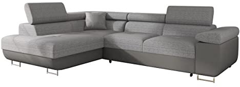 Mirjan24 Ecksofa Torezio mit Bettkasten, Einstellbare Kopfstützen, Sofa mit Schlaffunktion, Eckcouch für Wohnzimmer, Polsterecke, L-Form Couch mit Bettfunktion (Soft 029 + Lux 05, Seite: Links)