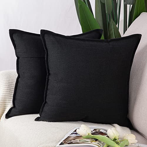 Madizz 2er Set Polyester- Leinen Kissenbezügen Weiche dekorative Kissenbezüge für Sofa Schlafzimmer Kissenhülle Schwarz 65x65 cm Quadrat