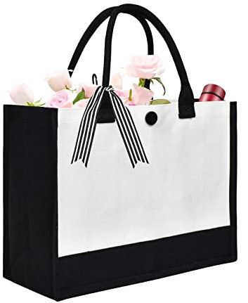 XonyiCos Große personalisierte Initiale Leinwand Geschenk Tragetasche für Frauen Hochzeit Geburtstag Tasche, Monogramm Stickerei Strandtasche Einkaufstasche (Plain)