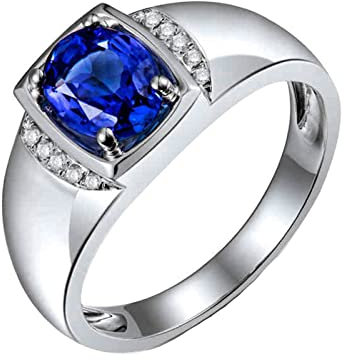 AMDXD Herren Goldschmuck, Ringe Eheringe 750 Weißgold, Tansanit 1.08ct Solitärring Diamantring Freundschaftsringe Klassischer Männer Ringe mit Diamant Gr.66 (21.0)