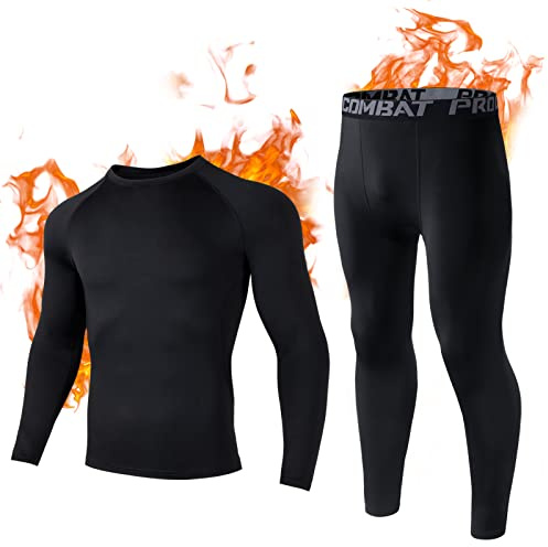 Kiiwah Thermounterwäsche Set Herren, Funktionsunterwäsche Set, Innenfleece Atmungsaktiv Skiunterwäsche Winter Warm Unterwäsche Männer für Workout Skifahren Laufen Wandern