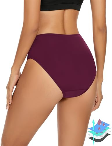 Leovqn Period Swimwear Leakproof Menstrual Bikini Waterproof Bottom UPF 50+ Swim Brief Light Flow - Teens Girls Women_Purple_M