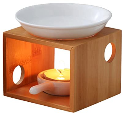 Kisbeibi Holz-Duftlampe für ätherische Öle, Keramik-Duft, Wachswärmer mit Teelichthalter, Aroma-Brenner, Öl-Diffusor, Kerze, Teelicht, Ölwärmer, Yoga, Spa, Zuhause, Schlafzimmer, Dekoration (Holz)