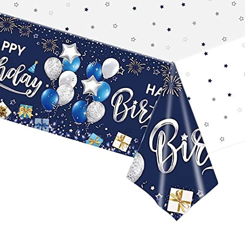 Happy Birthday Tischdecke,Blaue Party Tischdecke,Einweg Tischdecke für Mädchen und Jungen,137 x 274 cm Einweg Tischdecke,Rechteckige Party Tischdecke,Große Kunststoff Tischdecke für Geburtstagsparty